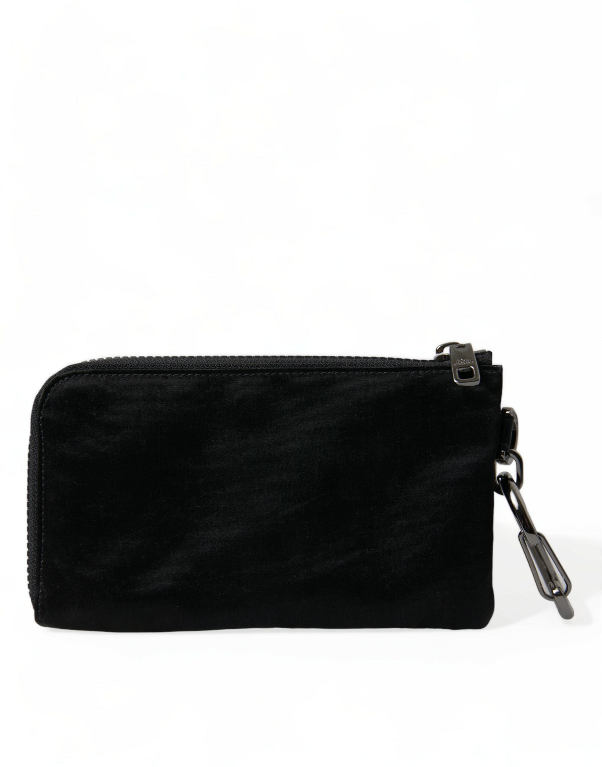 Dolce & Gabbana Black Nylon Logo Plaque Keychain Bag Clutch